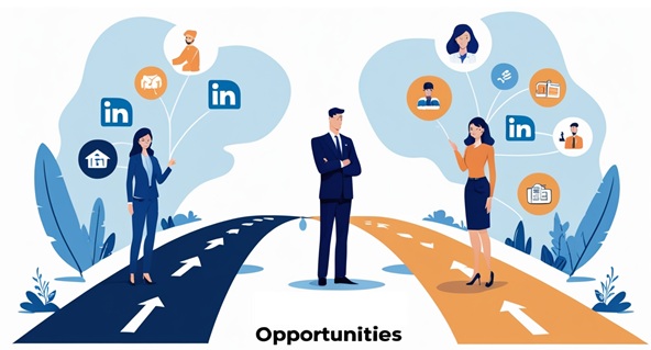 Build a Powerful Personal Brand on LinkedIn Confident professionals following the linkedin path to oppotunities