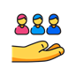 Icon with a Yellow hand supporting people, representing consistent platform interaction